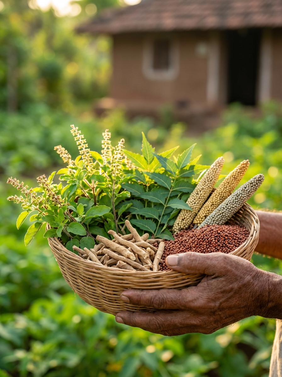 Farmer with herbs