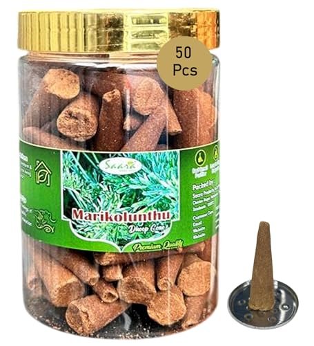 Marikolunthu Dhoop Cone, 50 Cones, Incense Cones with Champa Fragrance, Dry Dhoop Cones for Pooja,