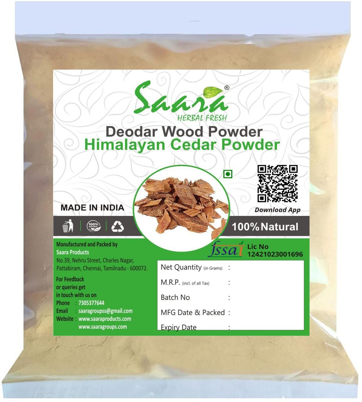 Deodar Wood Powder, 100g | Cedrus Deodara Powder | Himalayan Cedar Wood | Devadaru Wood Cedar Tree Powder,100g