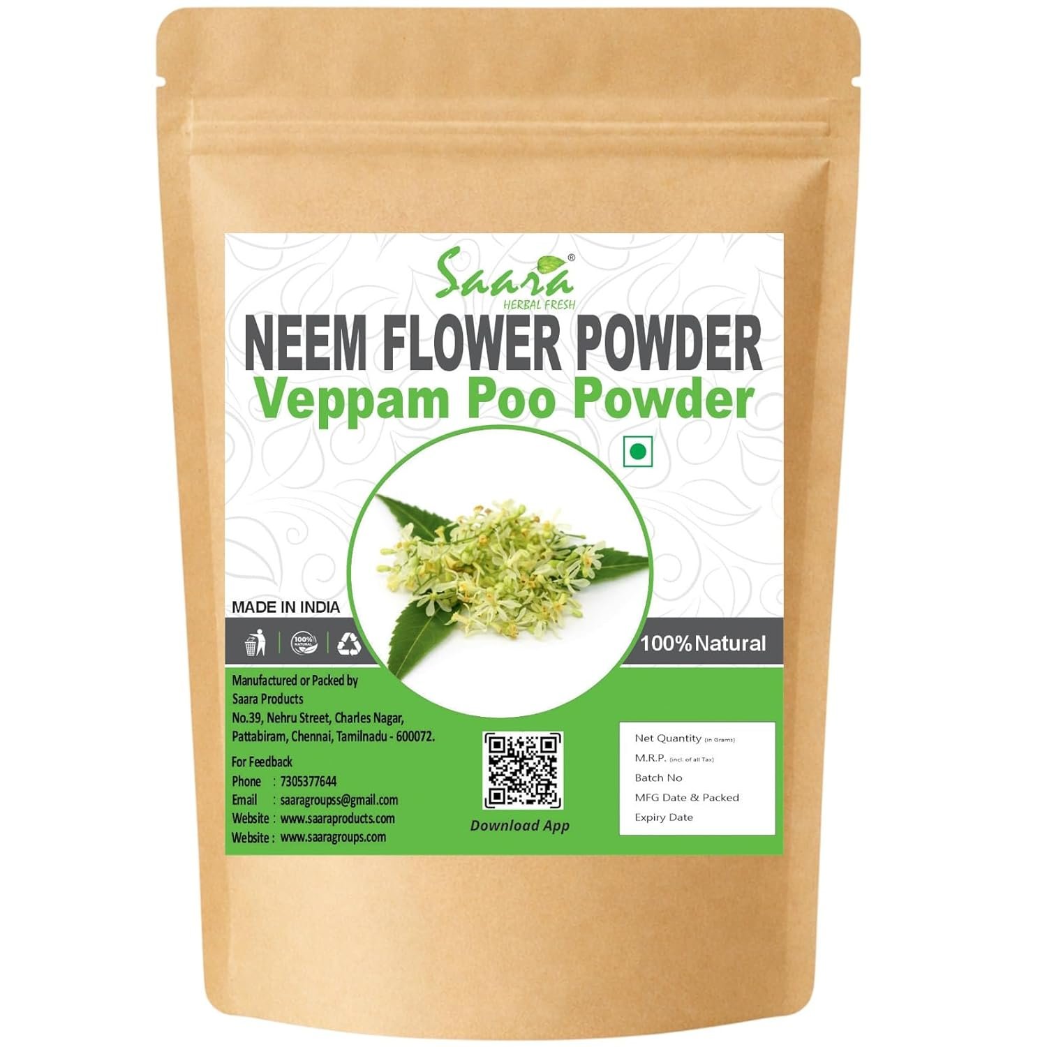 Neem Flower Powder, 100g, Veppam Poo Powder, Indian Lilac Flower, Ariyaveppu, Vepa Puspam