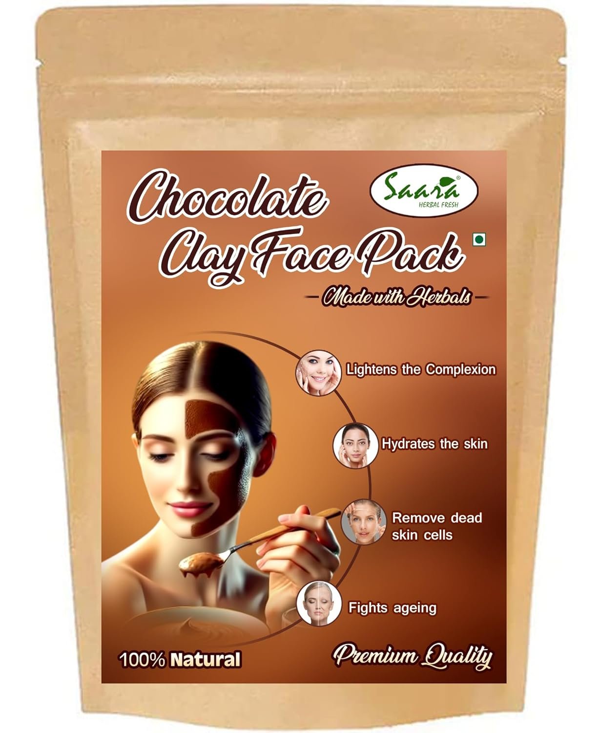 Chocolate Clay Powder, 100g, for Skin and Hair Care, Face Mask, Hair Pack, Scrub - Deep Cleansing and Tan Removal - All Skin Types