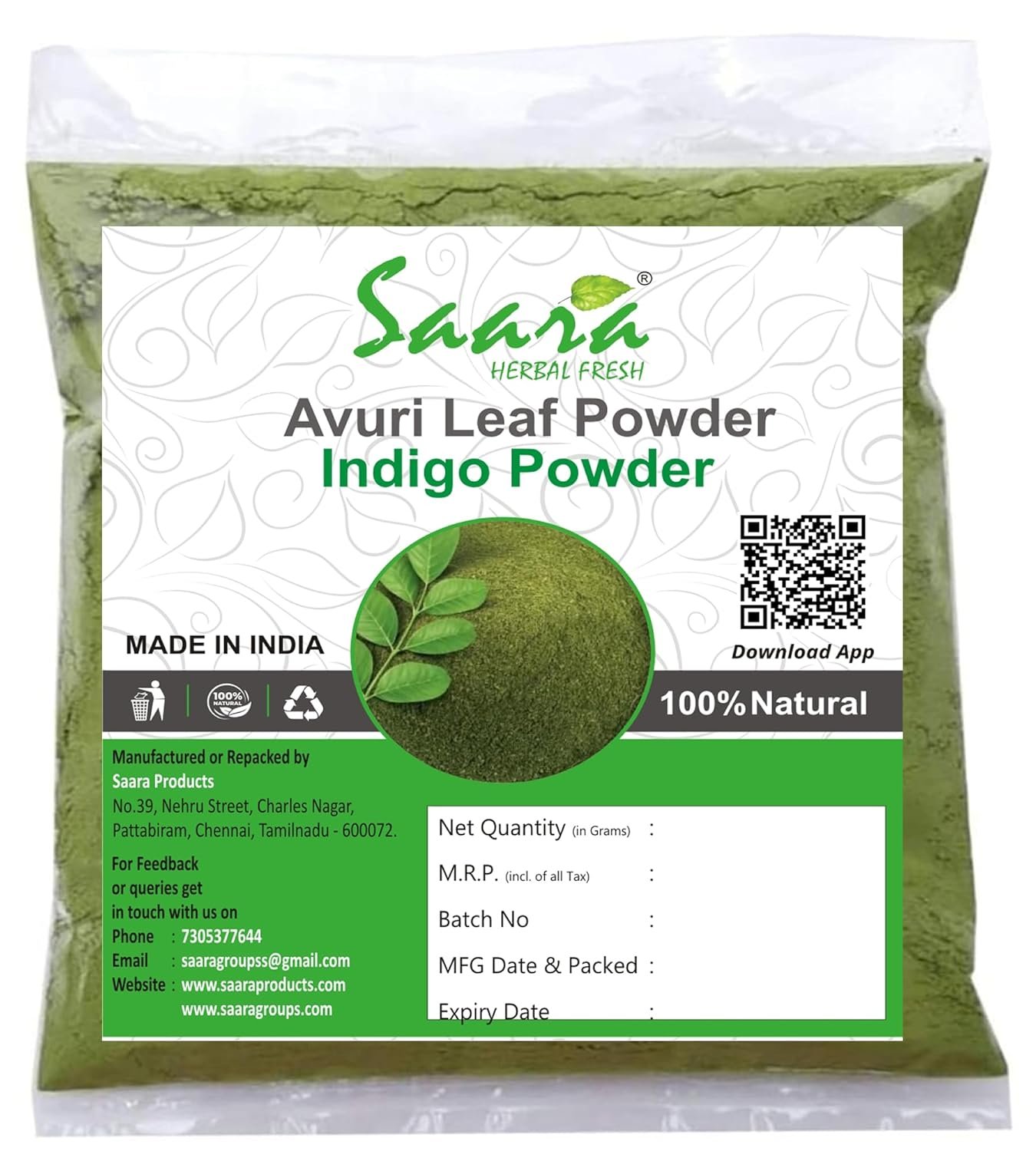 Avuri Leaf Powder, 100g, Indigo Powder, Neela Amari, Neel Patti, Neelayamari