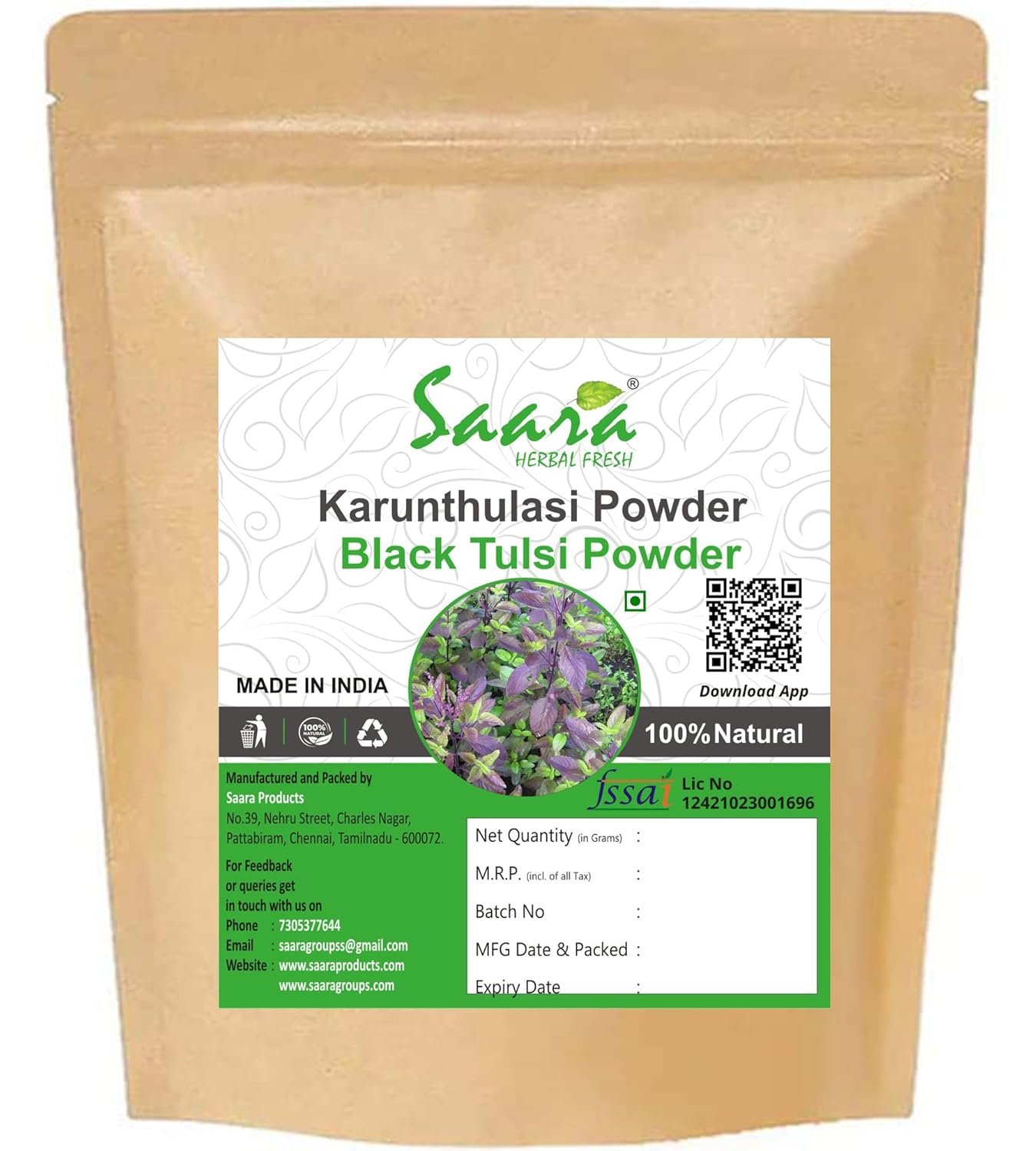 Karunthulasi Powder, 100g, Black Tulsi Powder, Krishna Thulasi, Ocimum Sanctum, Shayama Leaves Tulasi Powder