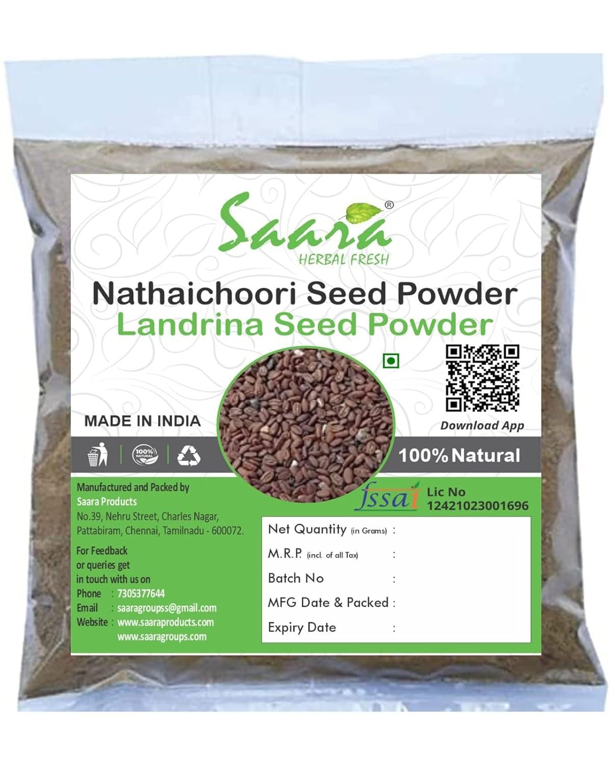 Nathaichoori Seed Powder, 100g | Borreria Hispida Powder | Landrina Seed Powder