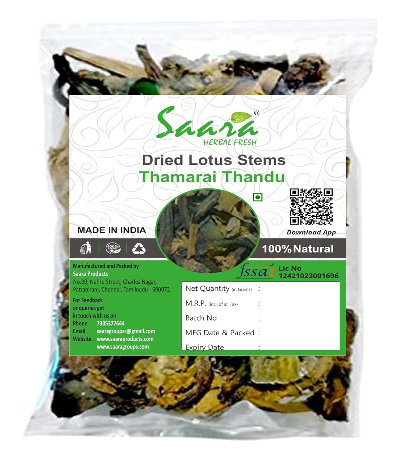 Dried Lotus Stems, 100g, Kamal Dandi, Kakdi, Thamarai Thandu, Nelumbo Nucifera