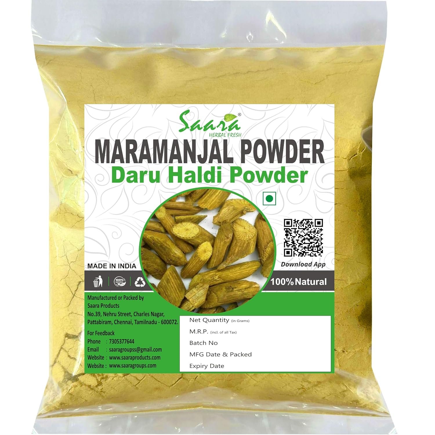 Organic Maramanjal Powder, 100g | Fine Grade Herbal Powder for Skin & Health Use