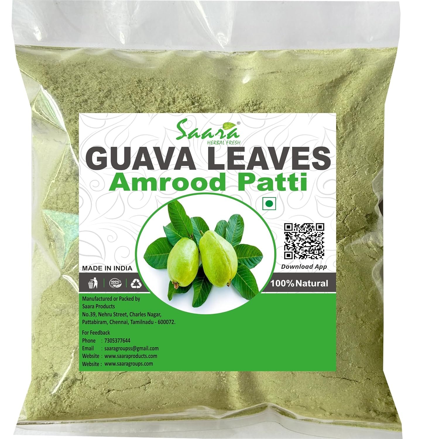 Organic Guava Leaf Powder, 100g | Amrood Patti | Koiya ilai | Psidium Guajava Powder