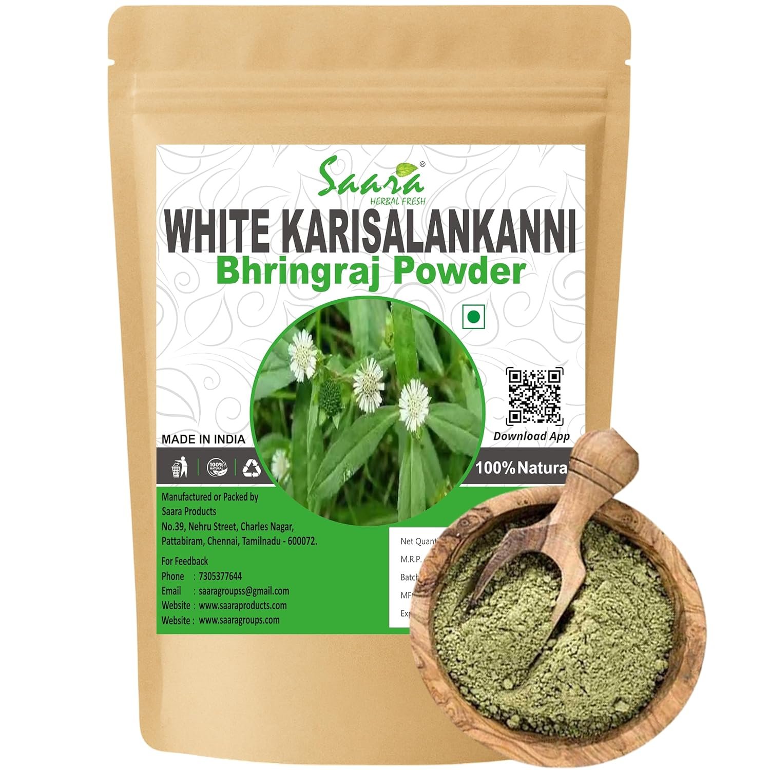 Original Karisalankanni Bhringraj Powder, 100G | Bharangraj | Eclipta Alba Powder