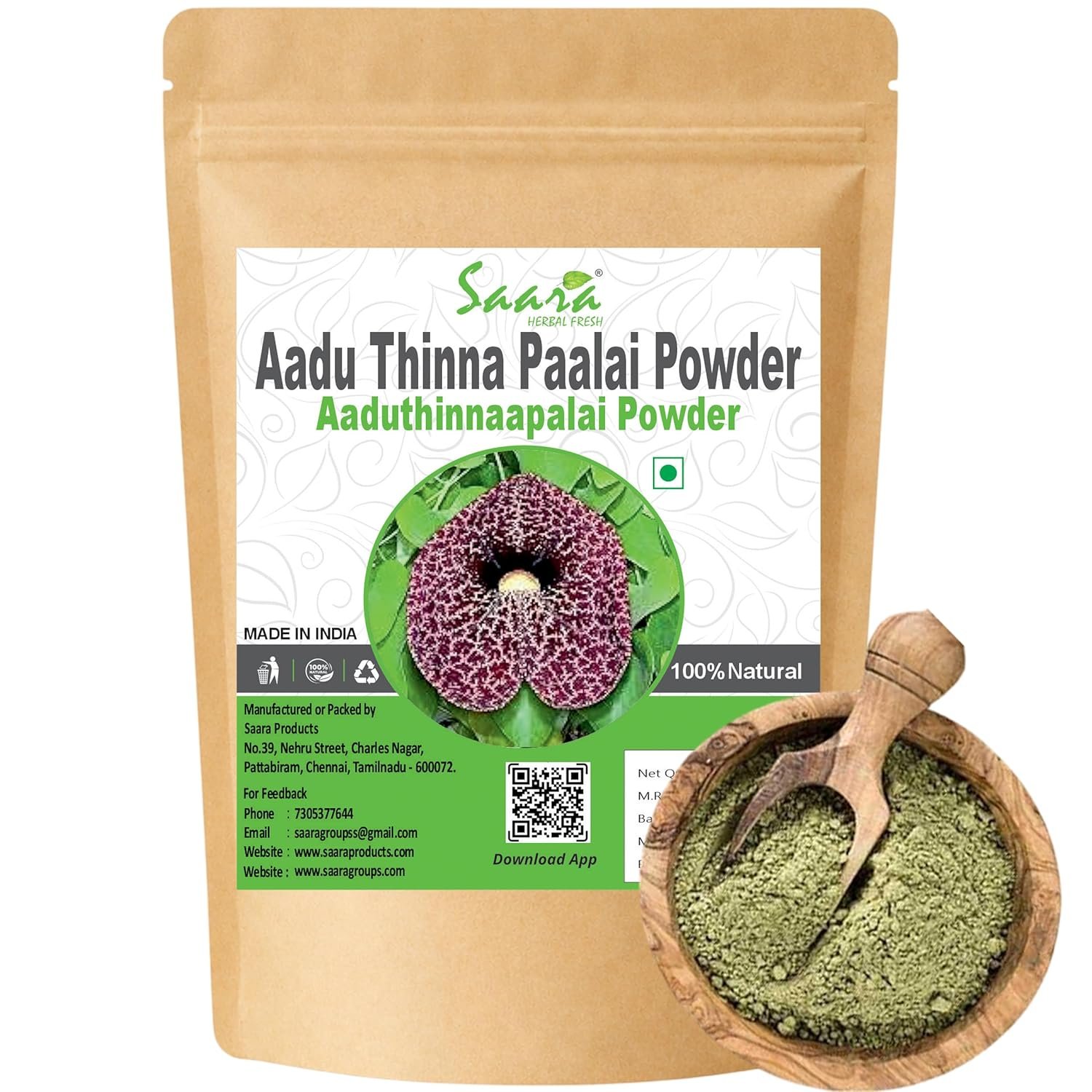 Aadu Thinna Paalai Powder, 100g, Aristolochia Bracteolata, Iswar Mul, Indian Birthwort Powder, Aadu Theendaapaalai Powder
