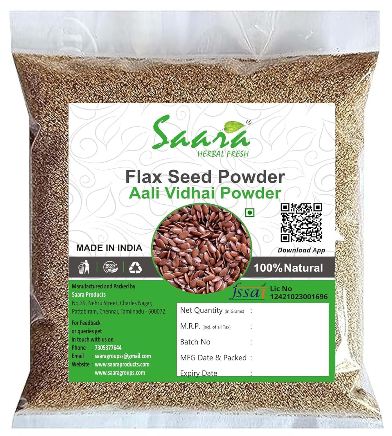 Flax Seeds Powder, 100g, Alsi Seeds, Aali Vidhai, Linseed Powder
