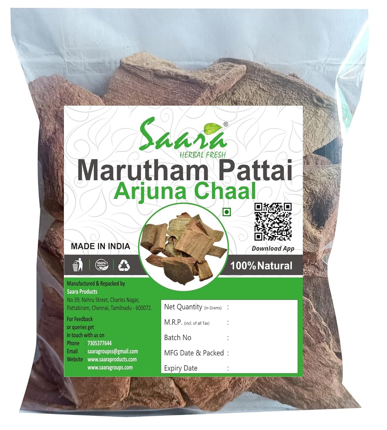 Marutham Pattai,100g, Terminalia Arjuna Bark, Arjuna Chaal, Arjun Bark for blood clotting