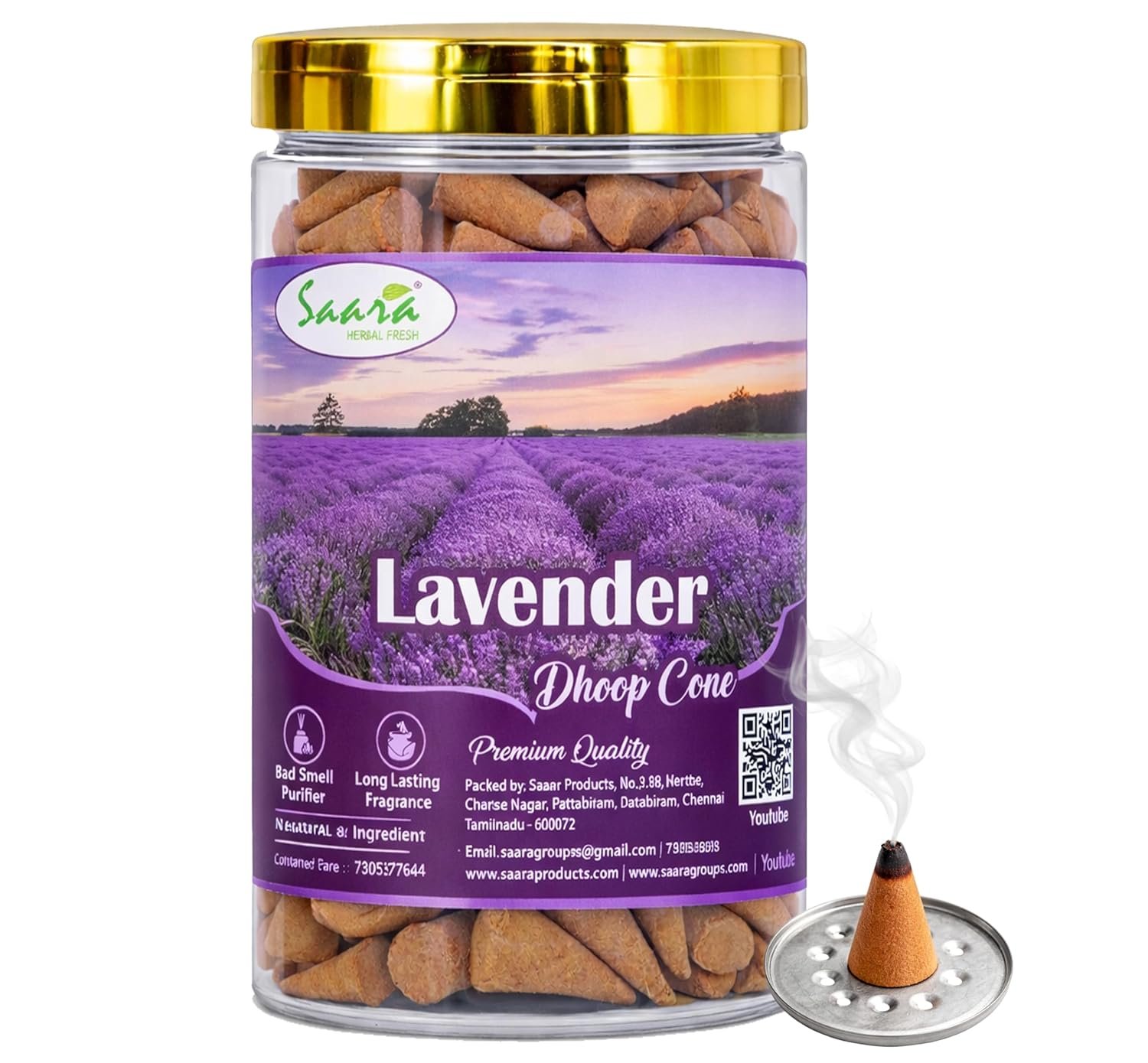 Lavender Dhoop Cone, 50 Cones, Incense Cones with Lavender Fragrance, Dry Dhoop Cones for Pooja