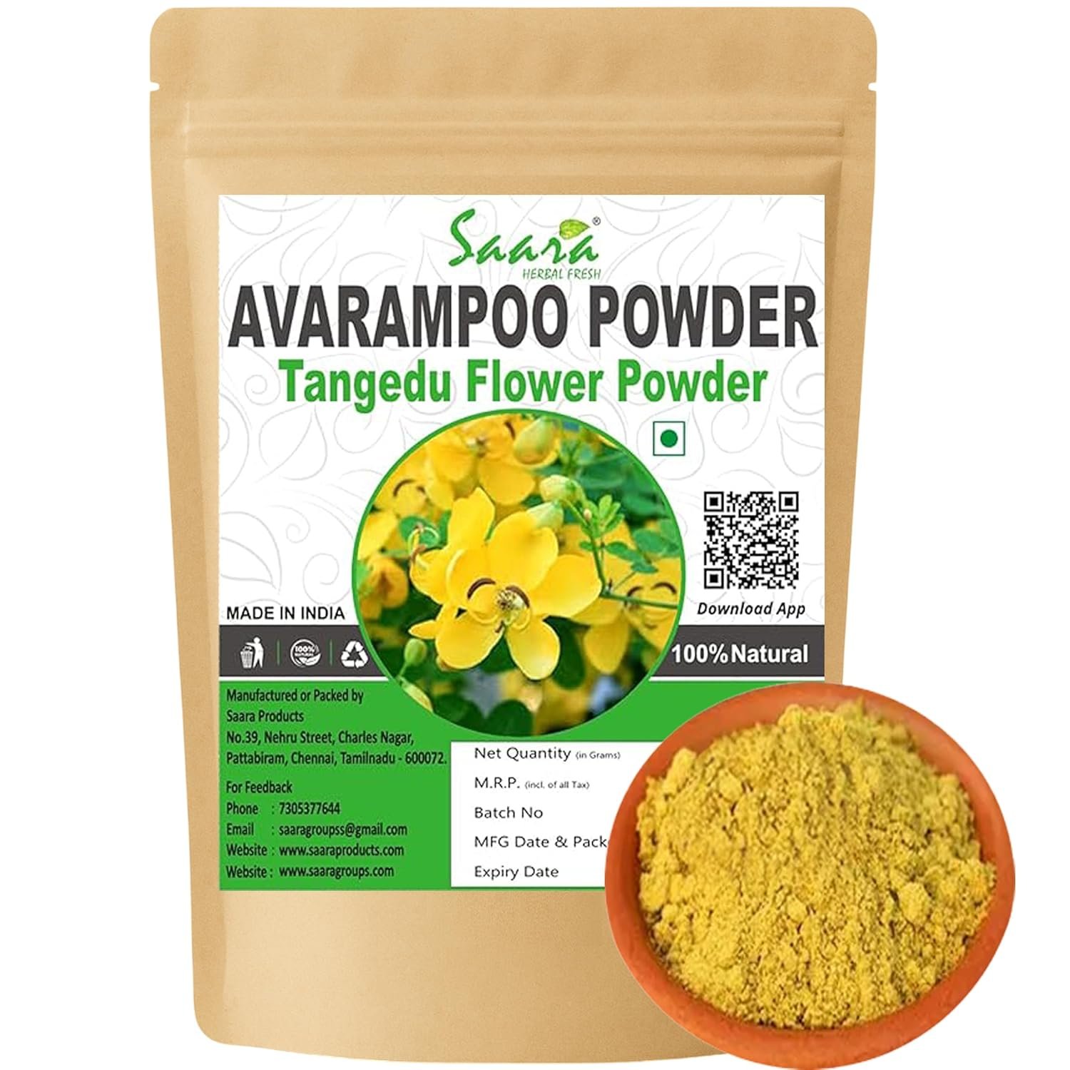 Avarampoo Powder, 100g,Tangedu Flower, Tarwar, Avaram senna, Senna auriculata,