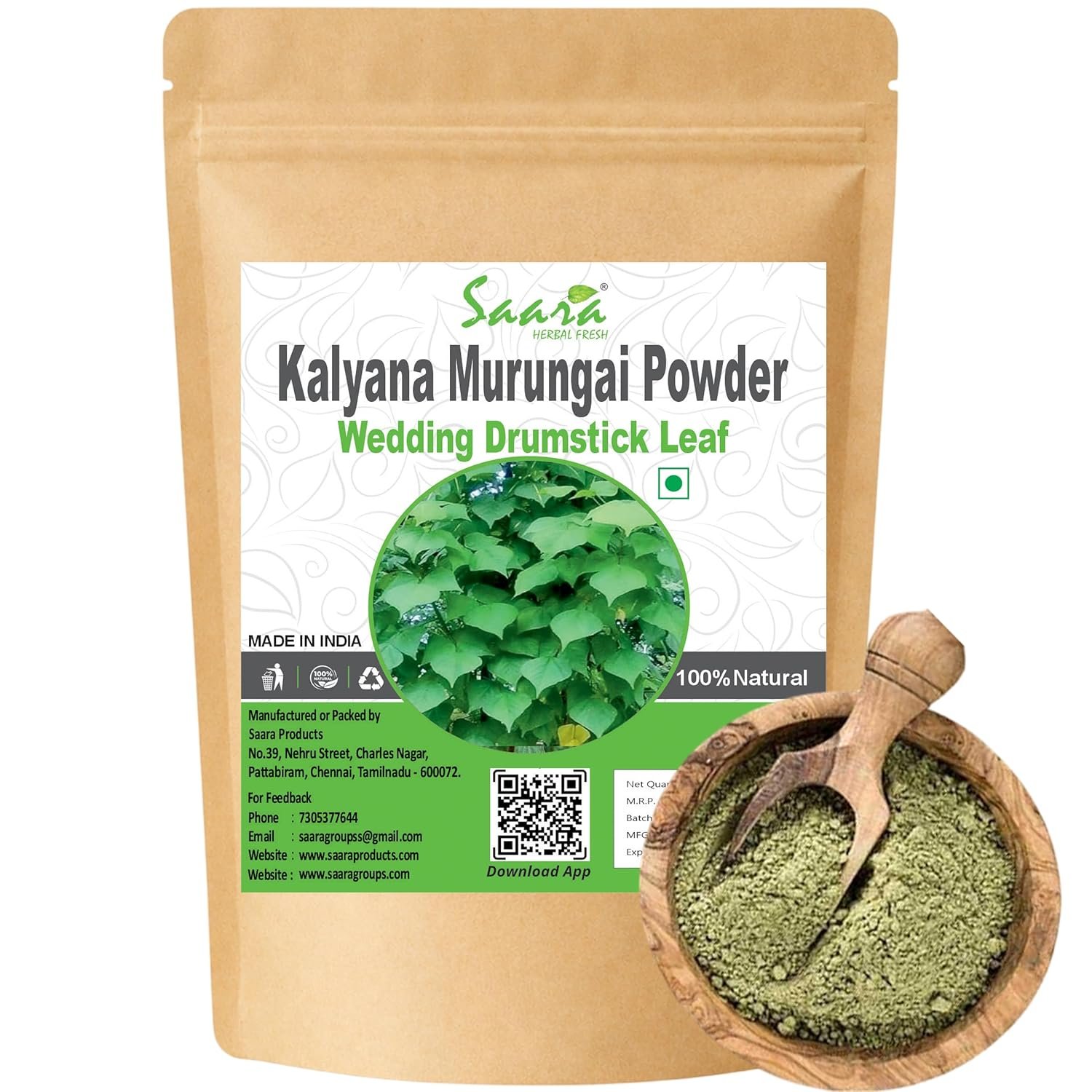 Kalyana Murungai Powder,100g,Pangara, Erythrina Variegata, Coral Tree Leaf Powder
