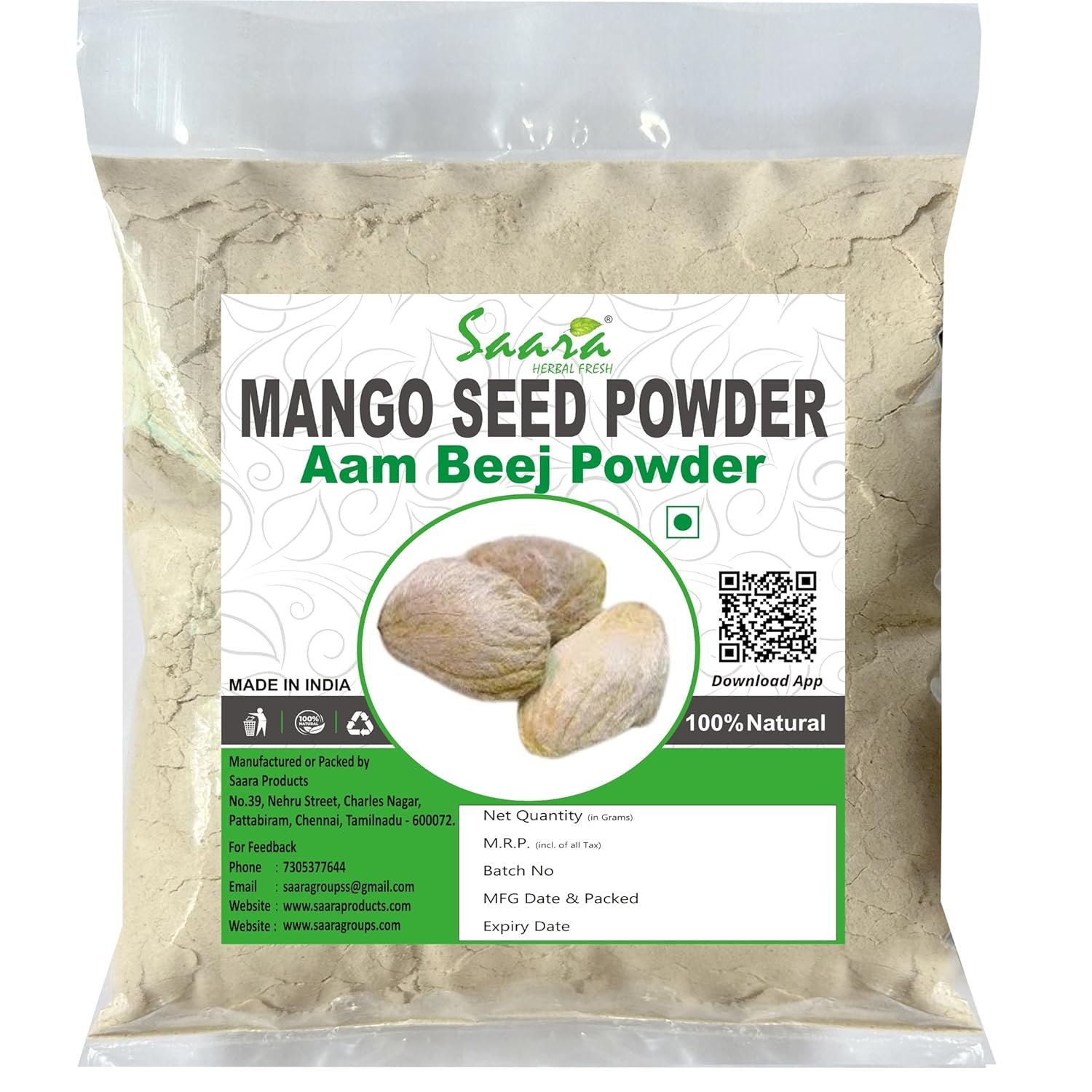 Fresh Mango Seed Powder, 100g, Aam Beej, Maa Kottai, Aam Guthli Seed Powder